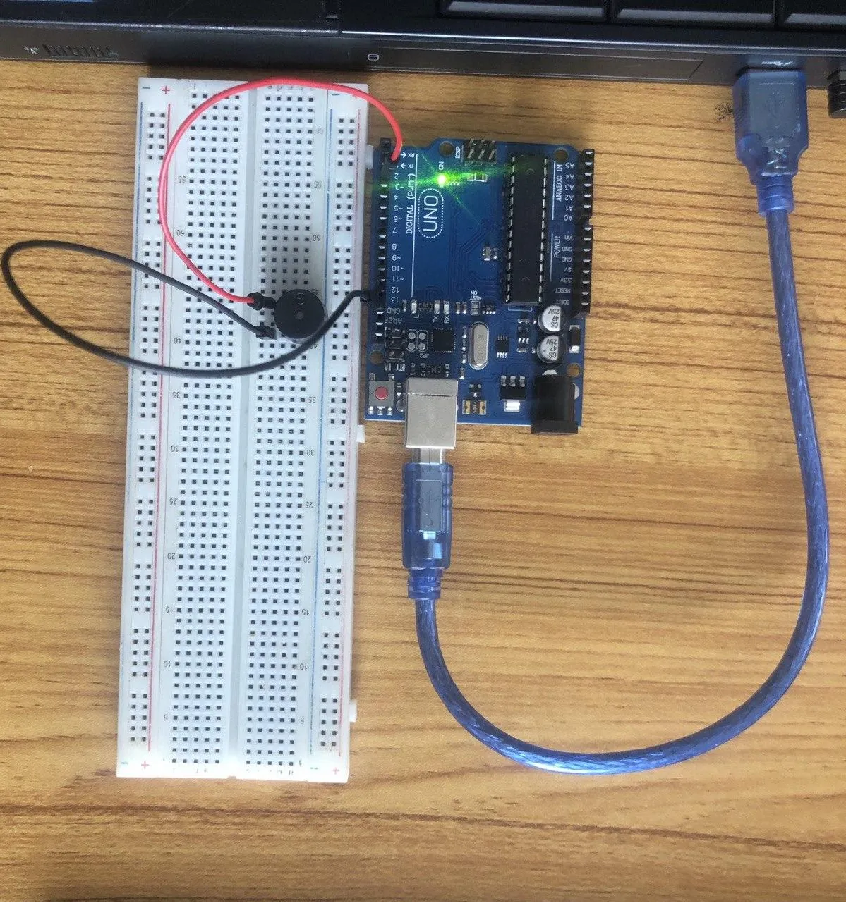 LED fixed on breadboard