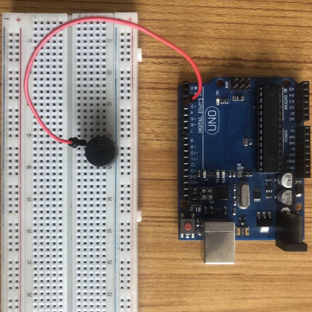 LED fixed on breadboard