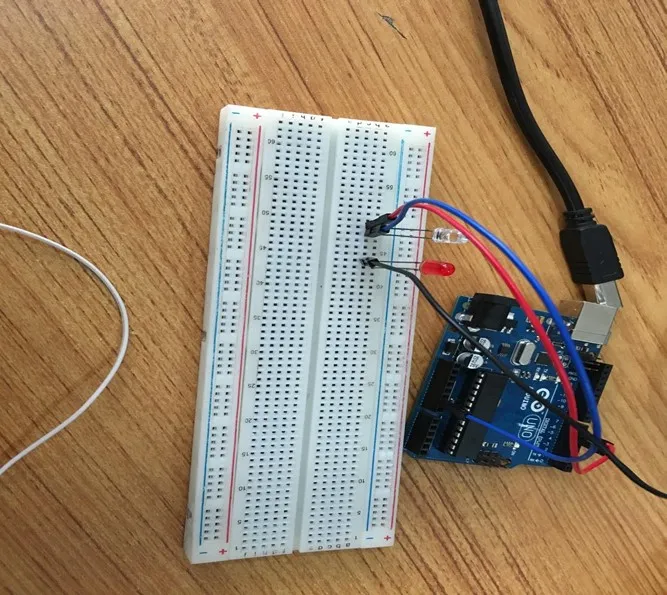 LED fixed on breadboard