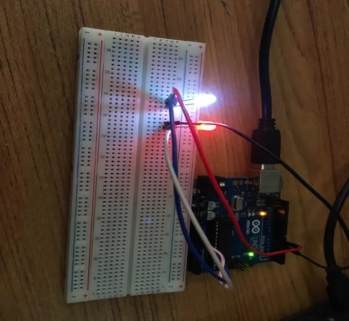 LED fixed on breadboard