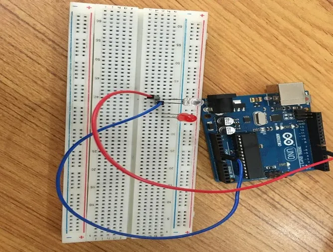 LED fixed on breadboard