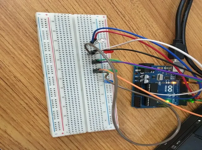 LED fixed on breadboard