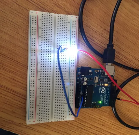 LED fixed on breadboard