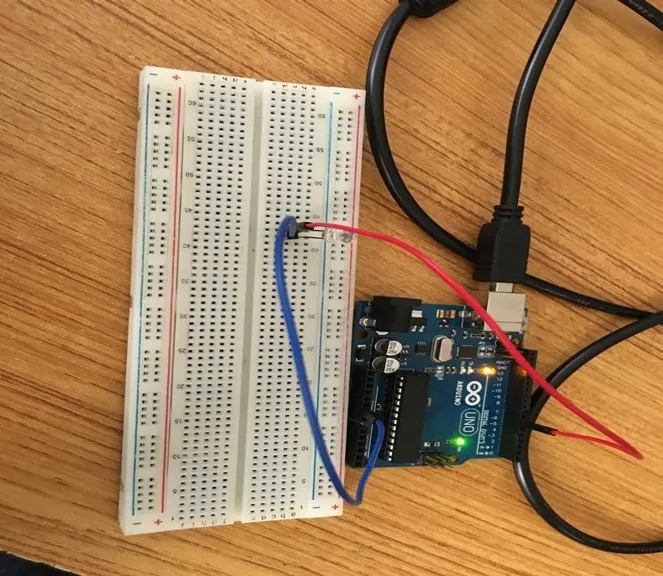 LED fixed on breadboard