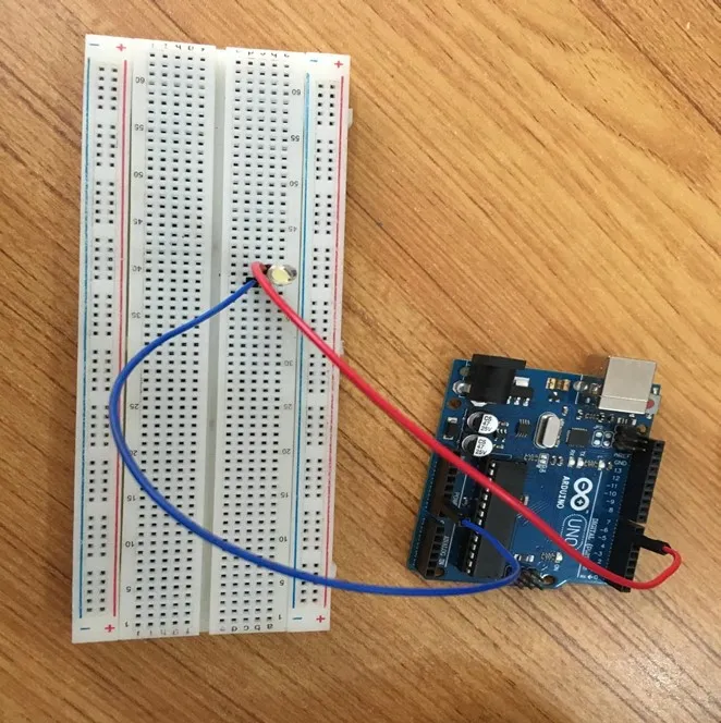 LED fixed on breadboard