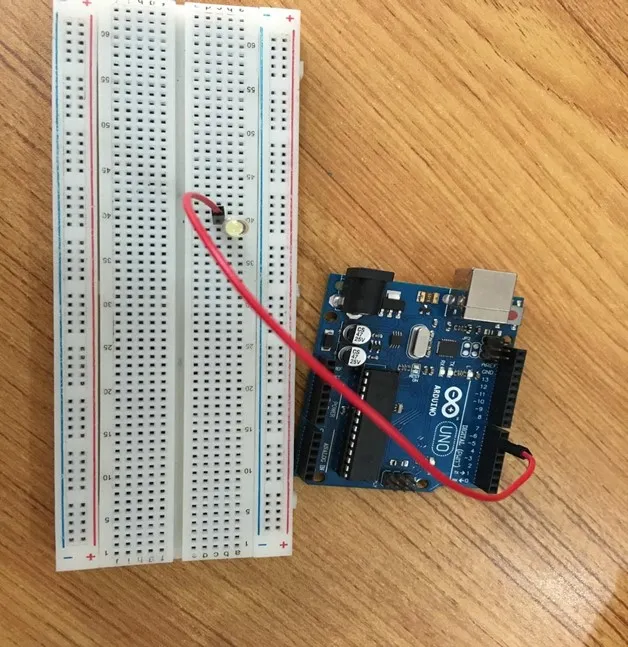 LED fixed on breadboard