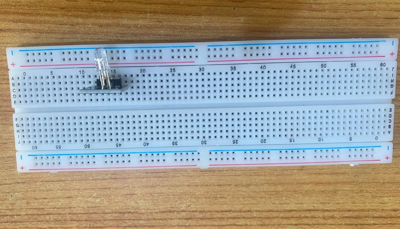 LED fixed on breadboard
