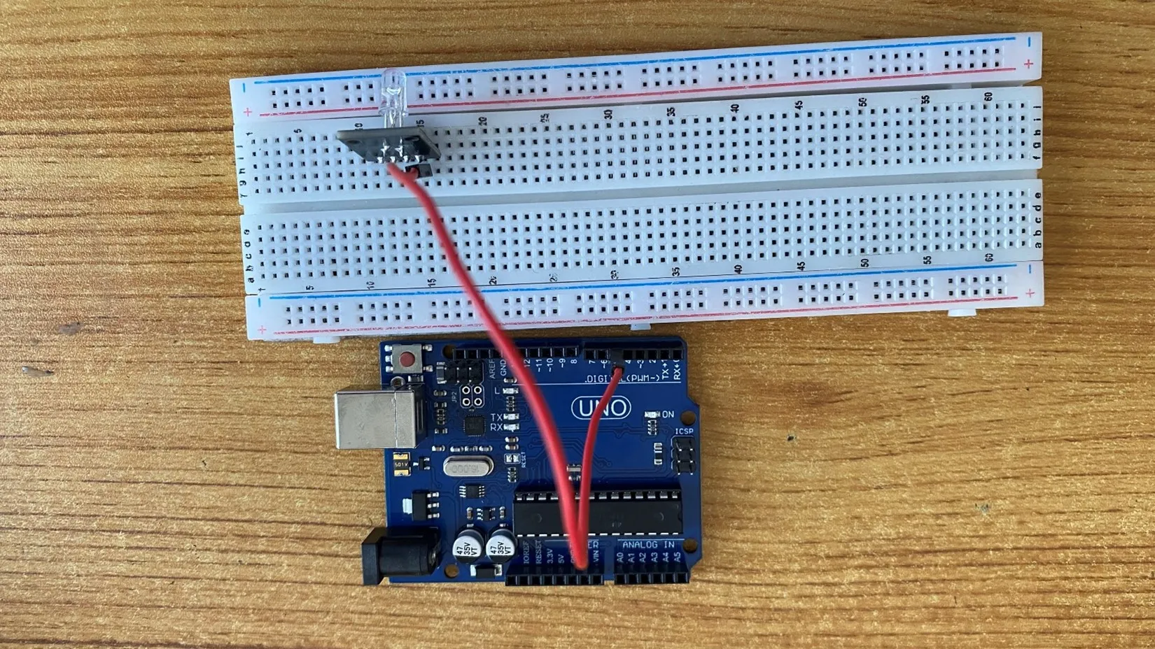LED fixed on breadboard