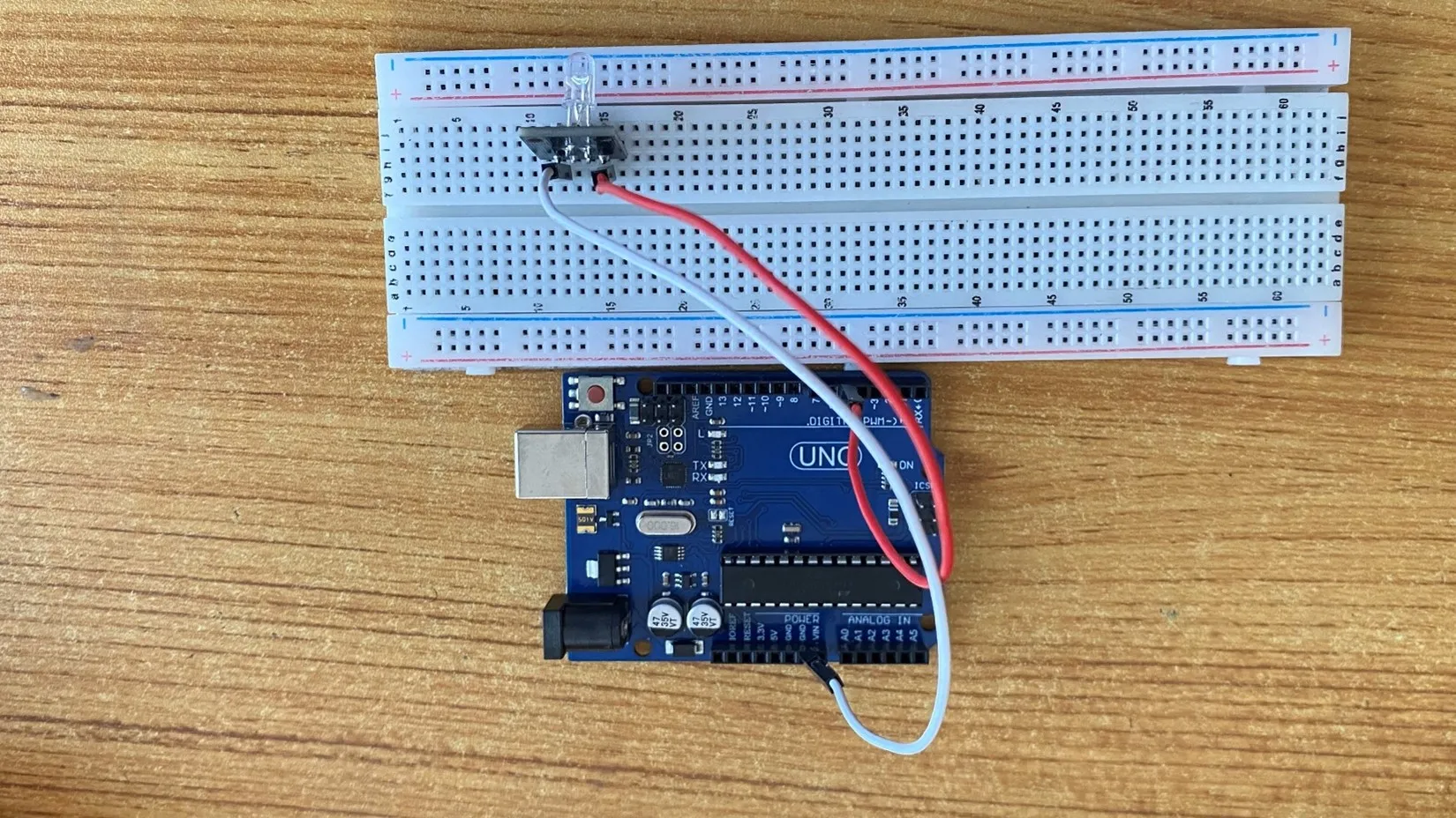 LED fixed on breadboard