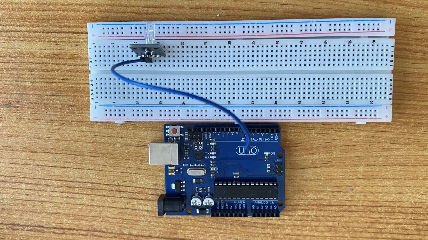 LED fixed on breadboard