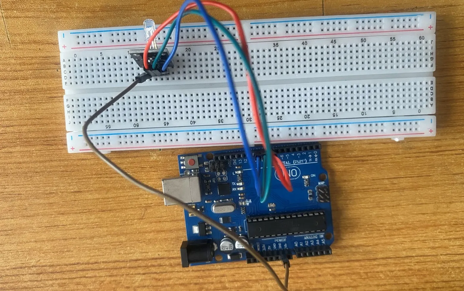 LED fixed on breadboard