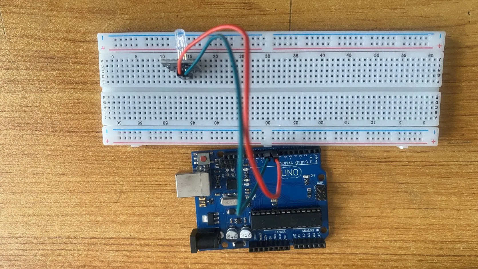 LED fixed on breadboard