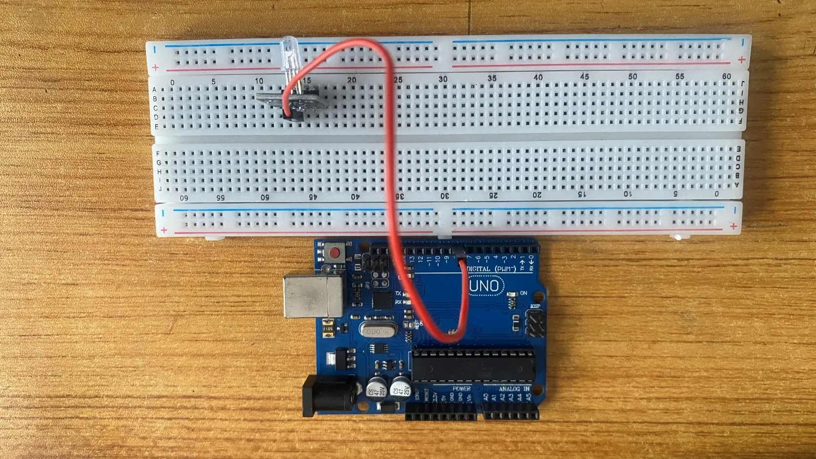 LED fixed on breadboard