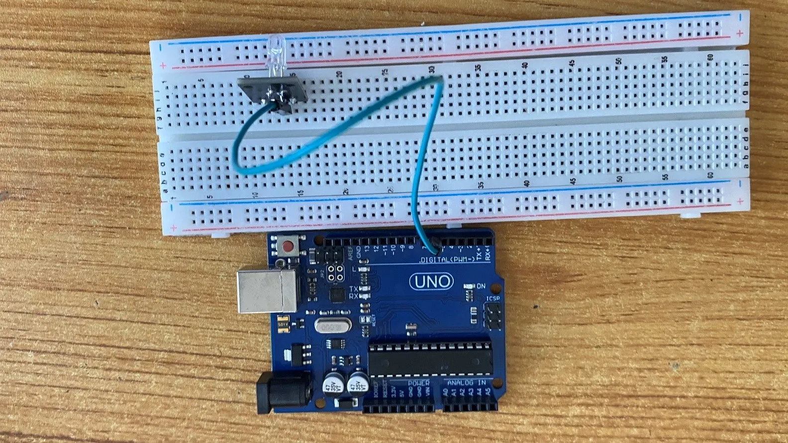 LED fixed on breadboard