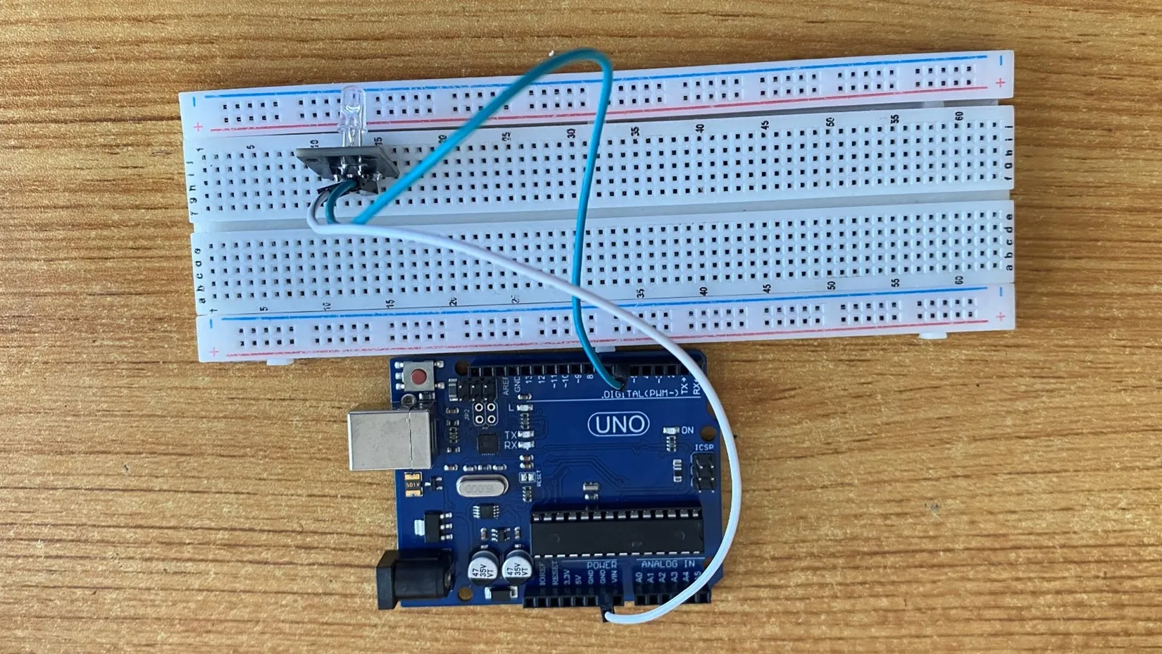 LED fixed on breadboard