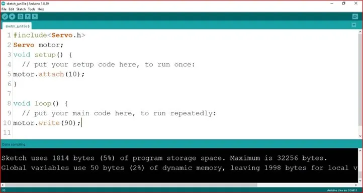 Set the Servo Angle (90):
