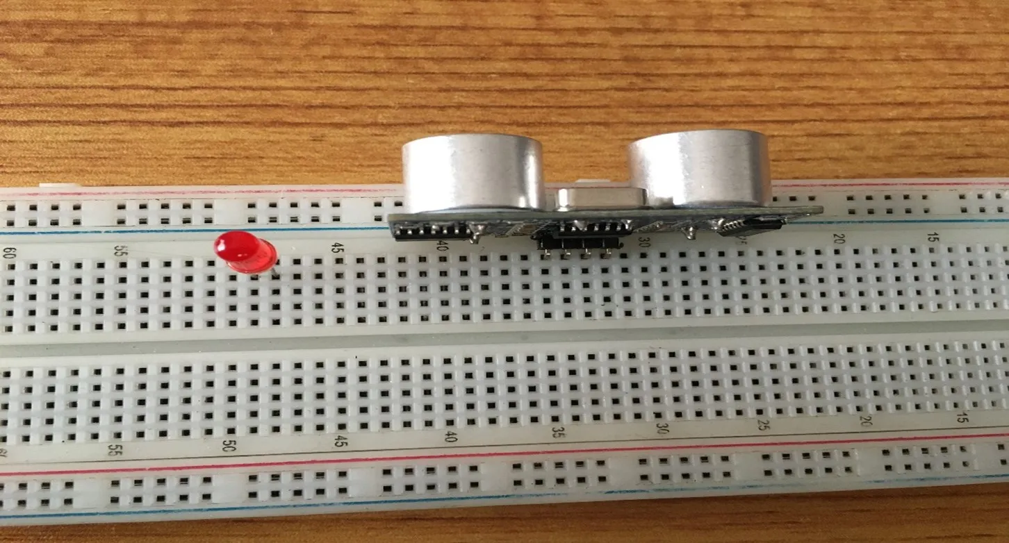 red LED fixed on breadboard
