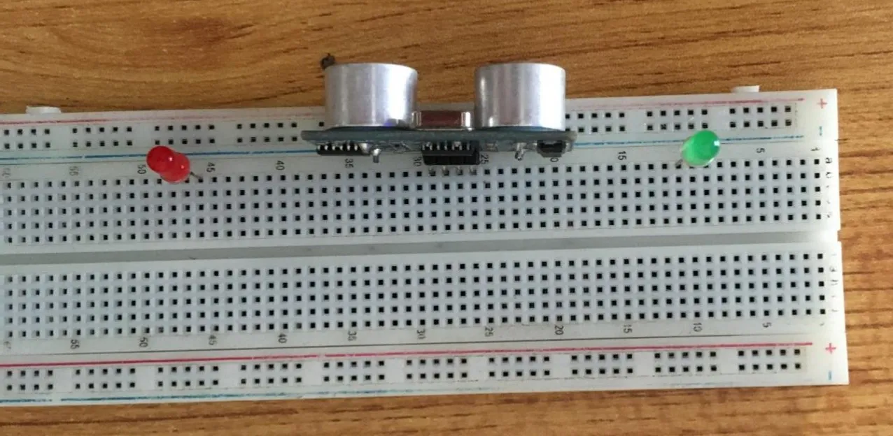 green LED fixed on breadboard