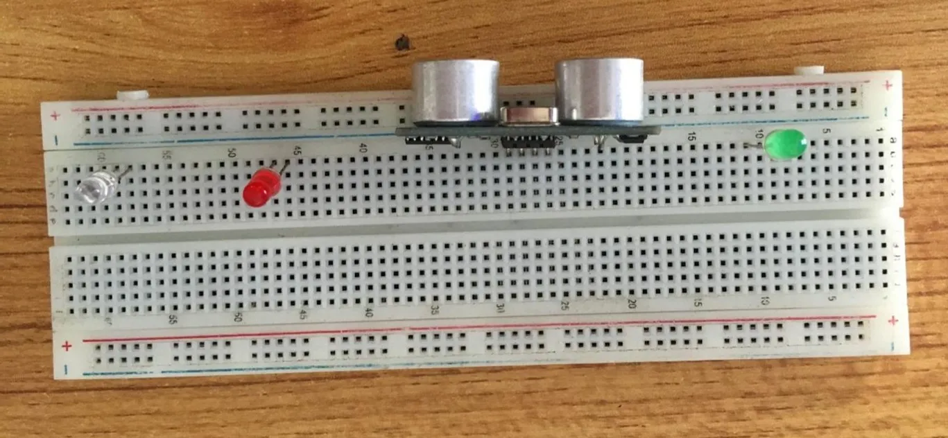 white LED fixed on breadboard