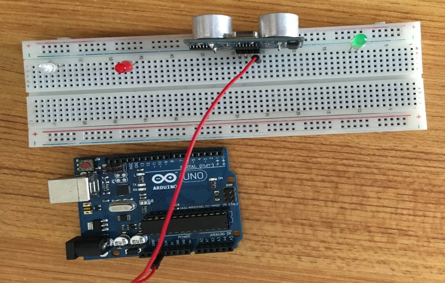 red wire on breadboard