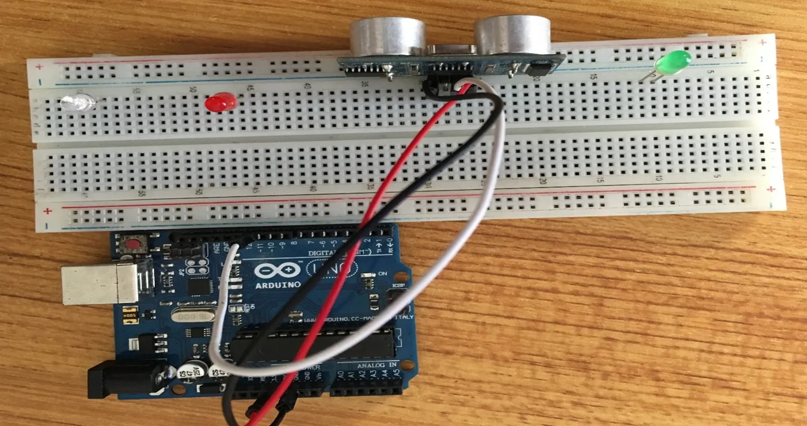 white wire on breadboard