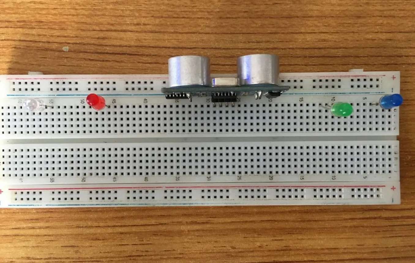 blue LED fixed on breadboard