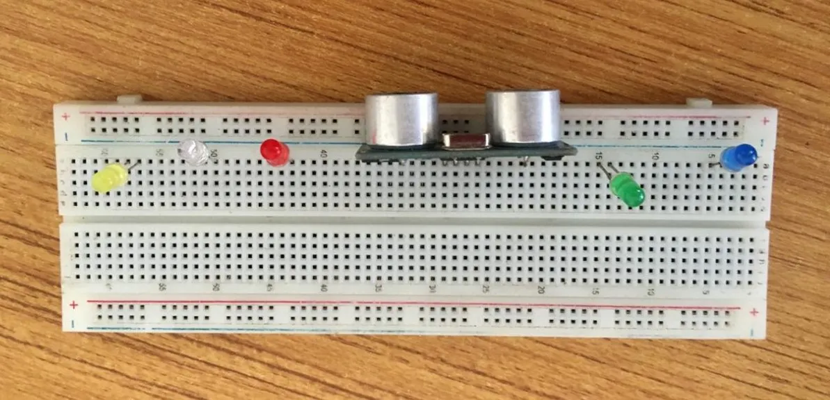 yellow LED fixed on breadboard