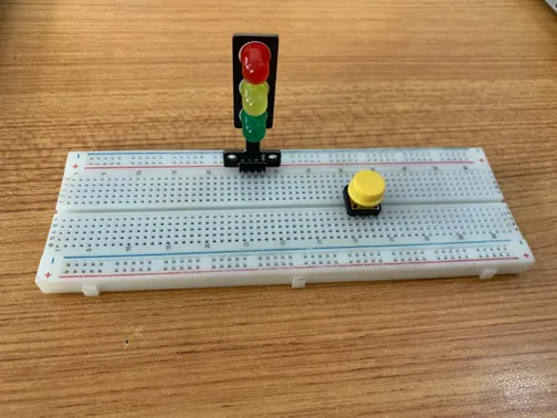 TrafficLightModule fixed on breadboard
