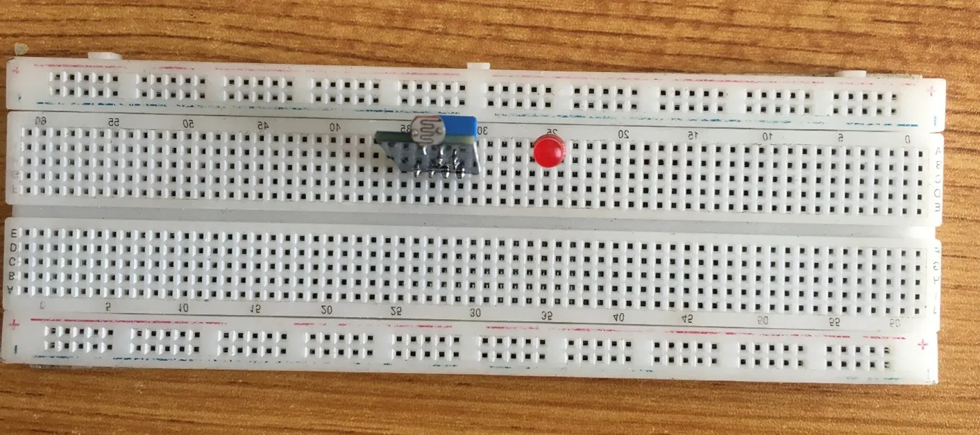 Red LED fixed on breadboard