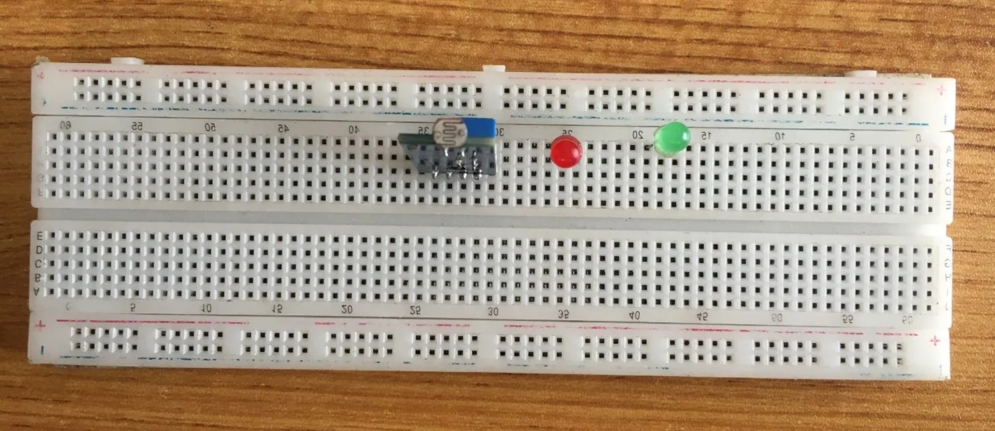 Green LED fixed on breadboard