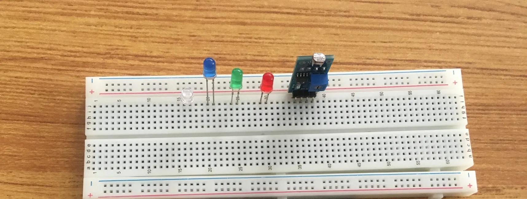 White LED fixed on breadboard