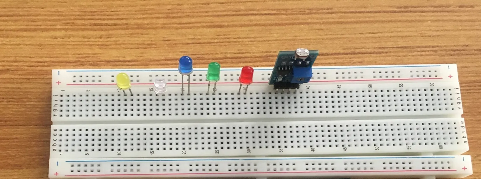 Yellow LED fixed on breadboard