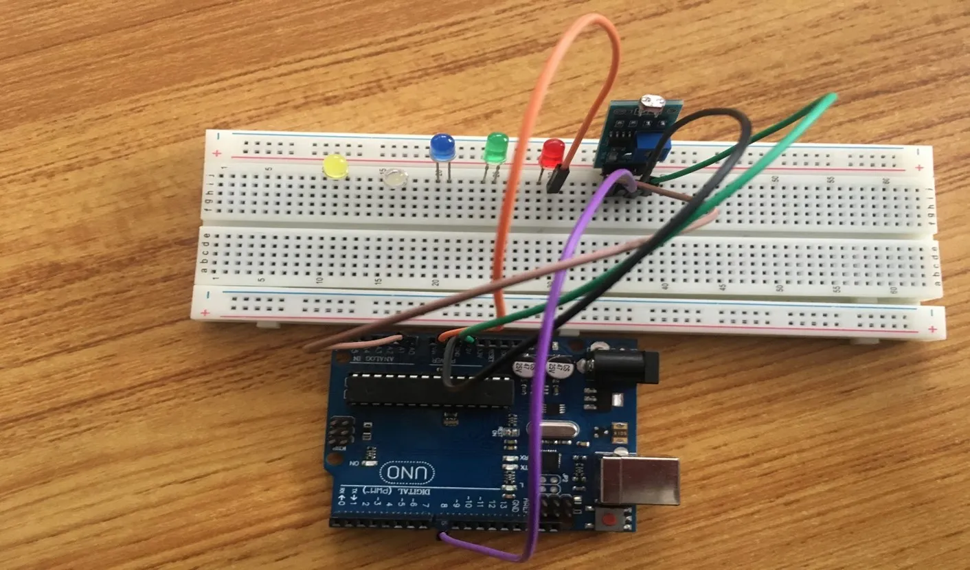 Orange wire fixed on breadboard