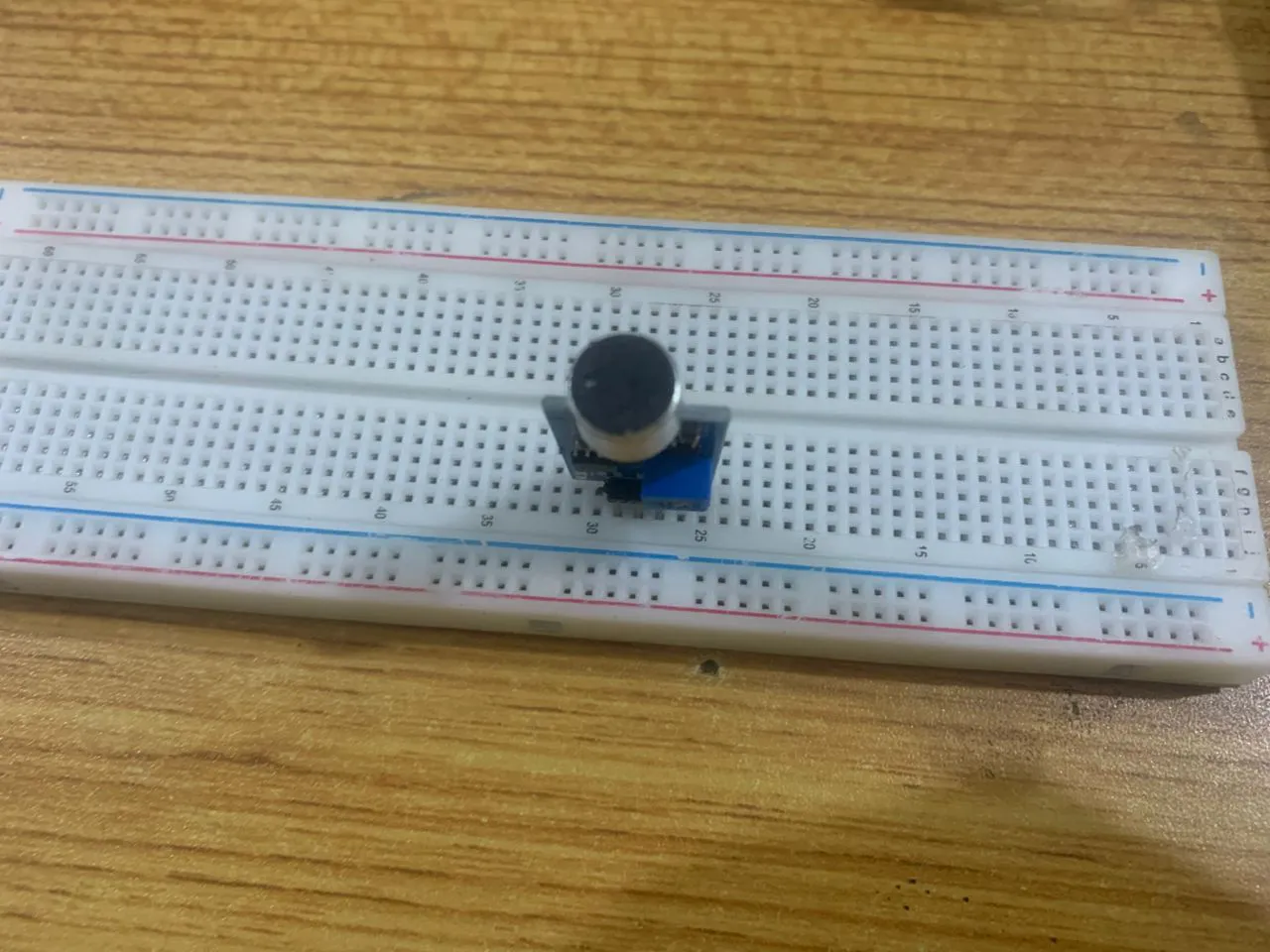 sound sensor fixed on breadboard